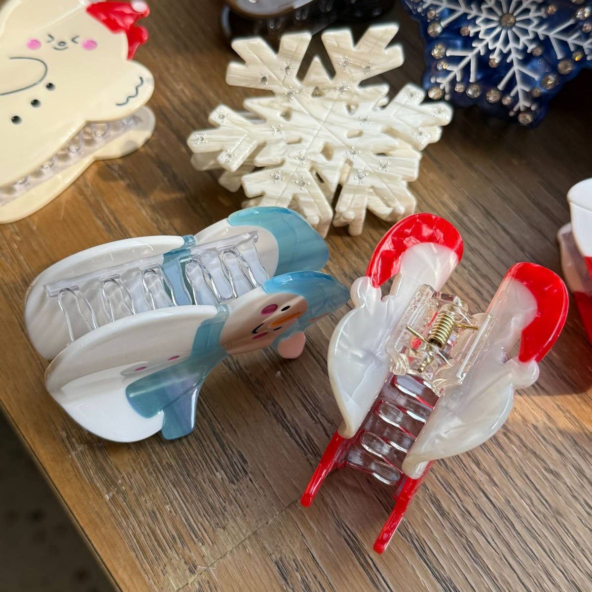 CWAHA4446_SANTA CLAUS SNOWFLAKE CARTOON DIAMOND HAIRPIN