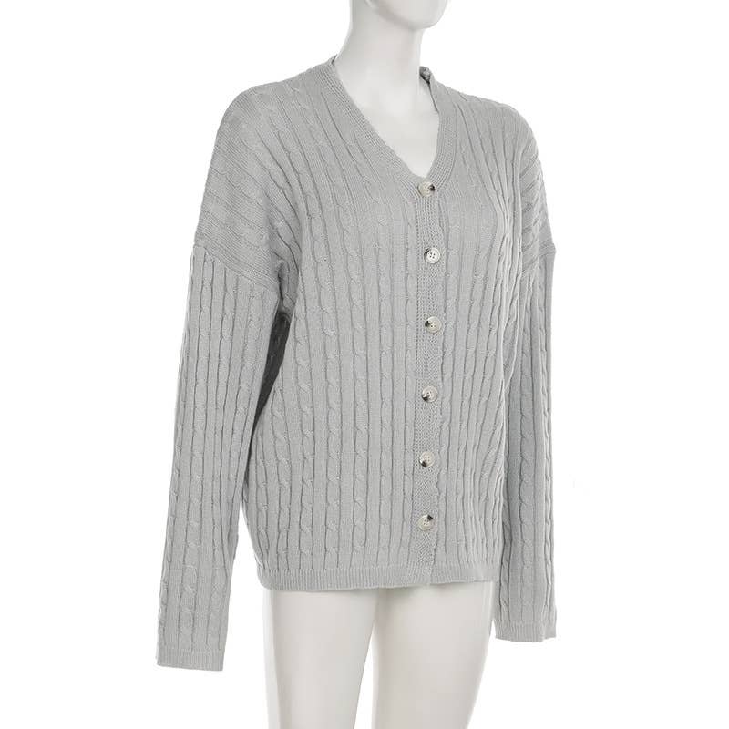 SLOUCHY BREASTED V-NECK TWIST SWEATER CARDIGAN