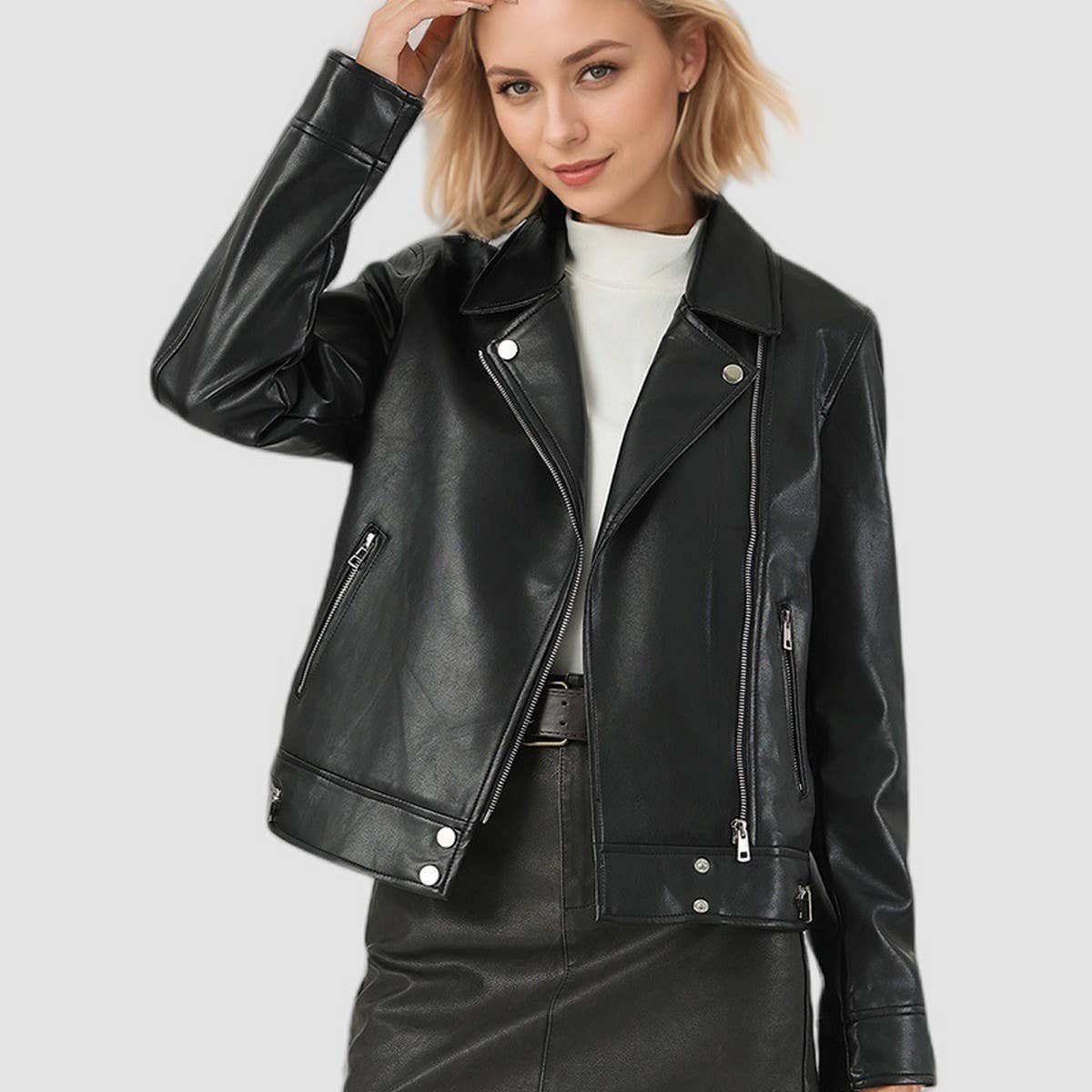Cropped PU Moto Jacket?Fall Biker Style for Women
