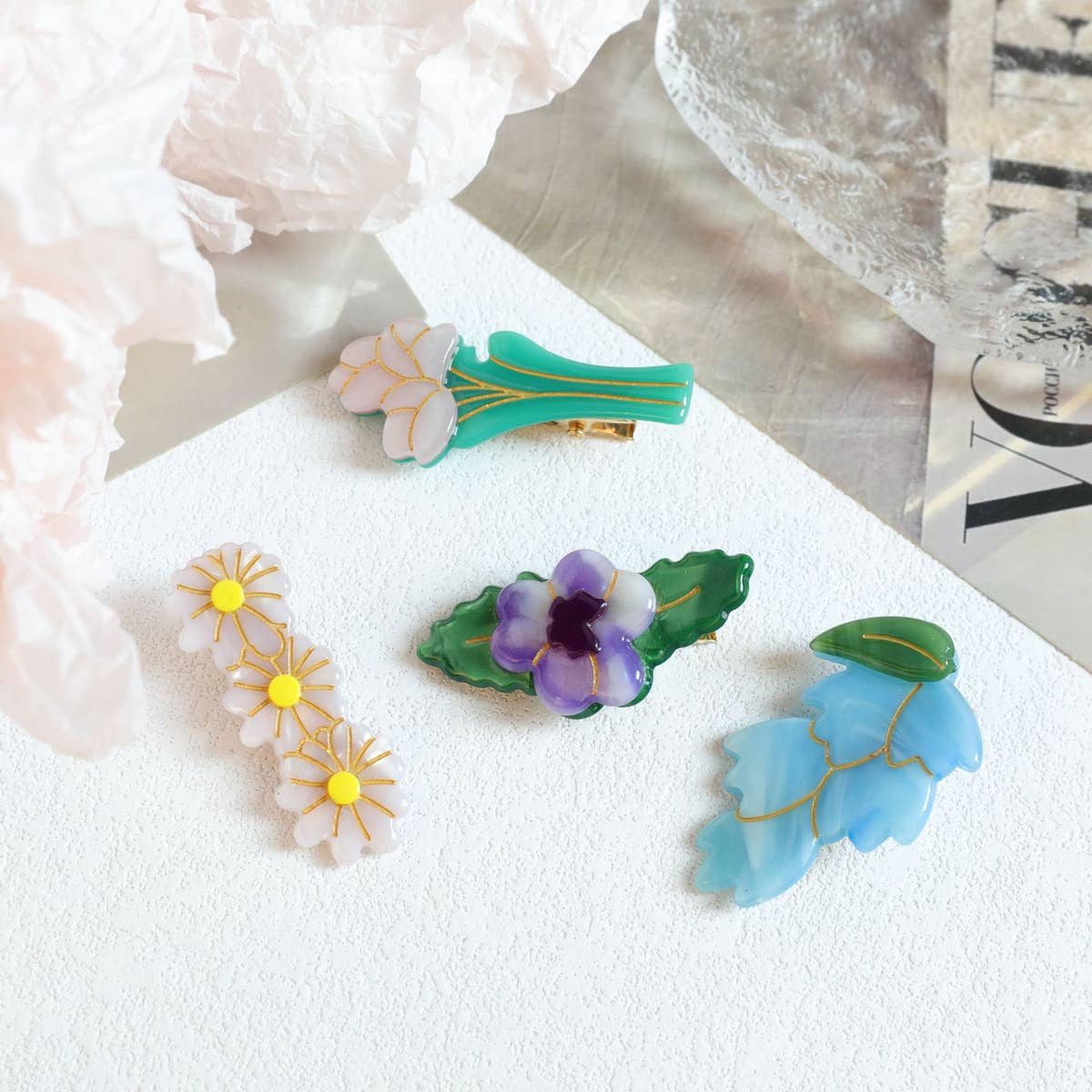 CWAHA4510_SMALL FRESH TULIP DAISY FOREST HAIR CLIP