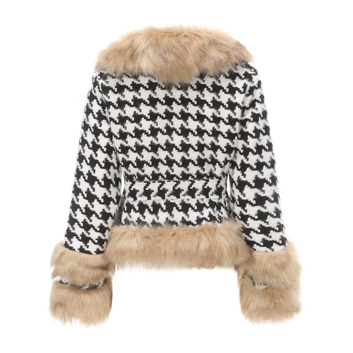 STYLISH PLAID COAT WITH FUR COLLAR