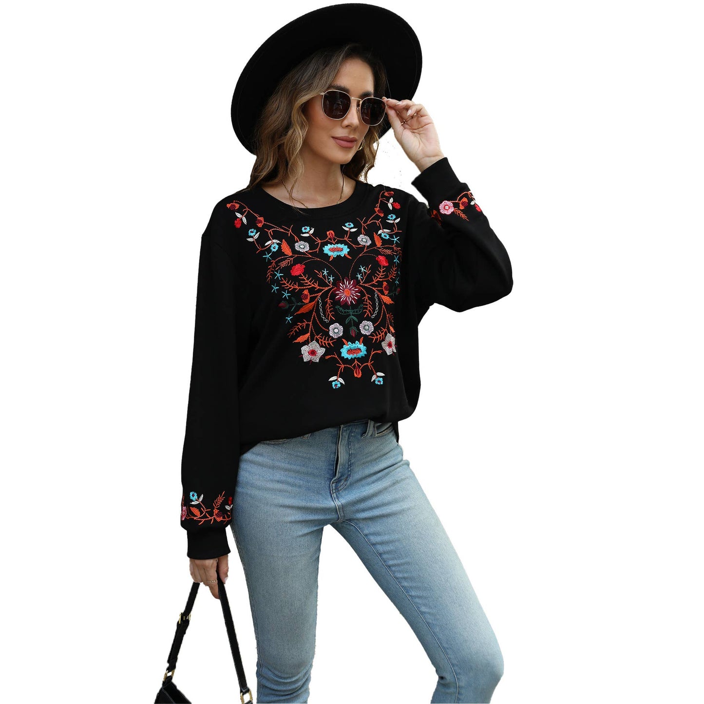 EMBROIDERED WOMEN'S CASUAL LONG-SLEEVED HOODIE