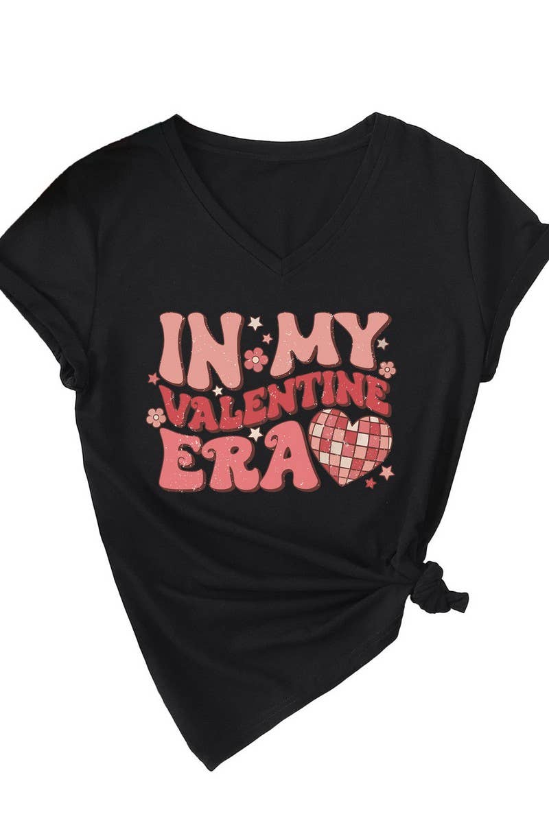 LETTER PRINTED V NECK SHORT SLEEVED T SHIRT_CWTTS0713