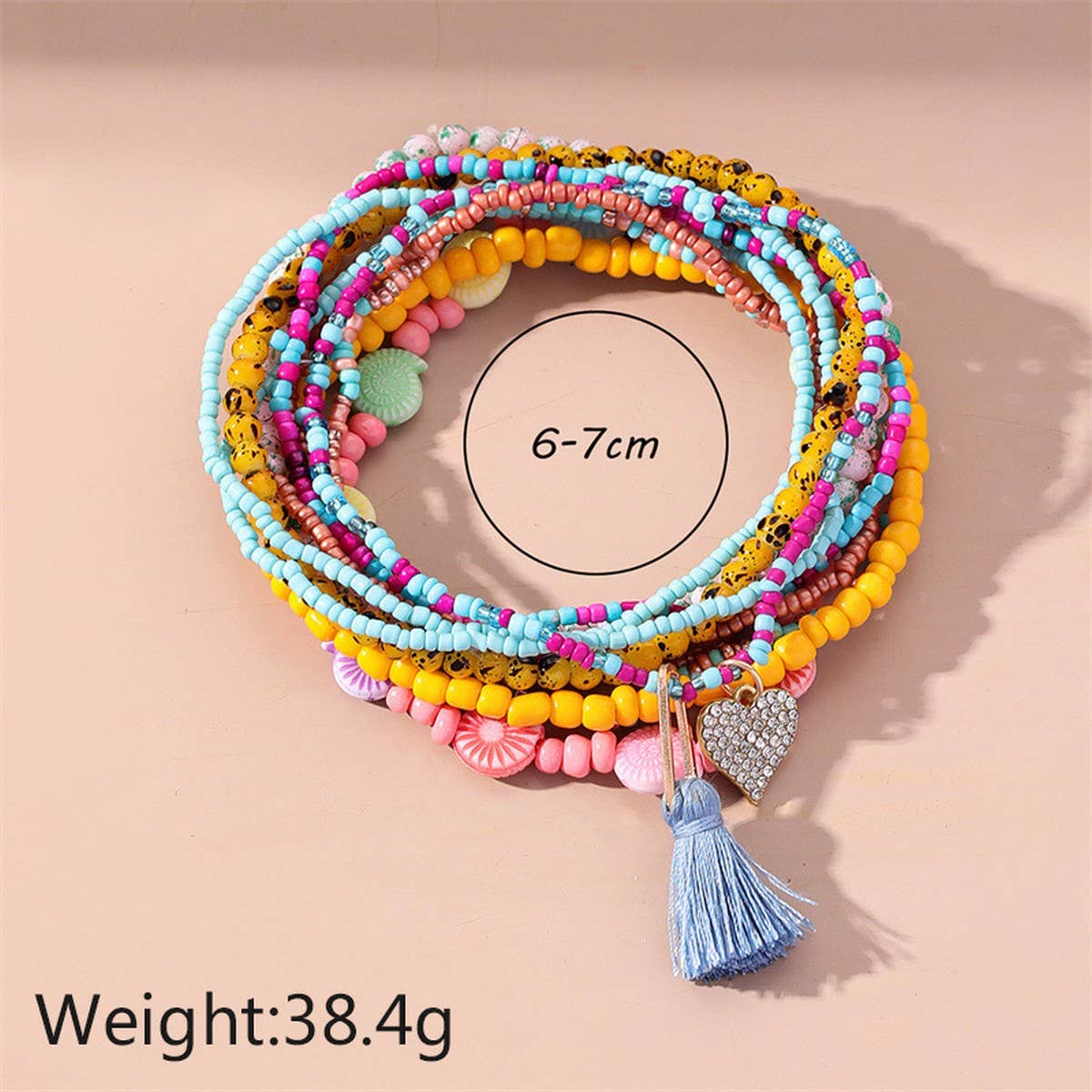 Boho Beaded Heart Tassel Anklet ??Colorful Vibes_CWMM6341