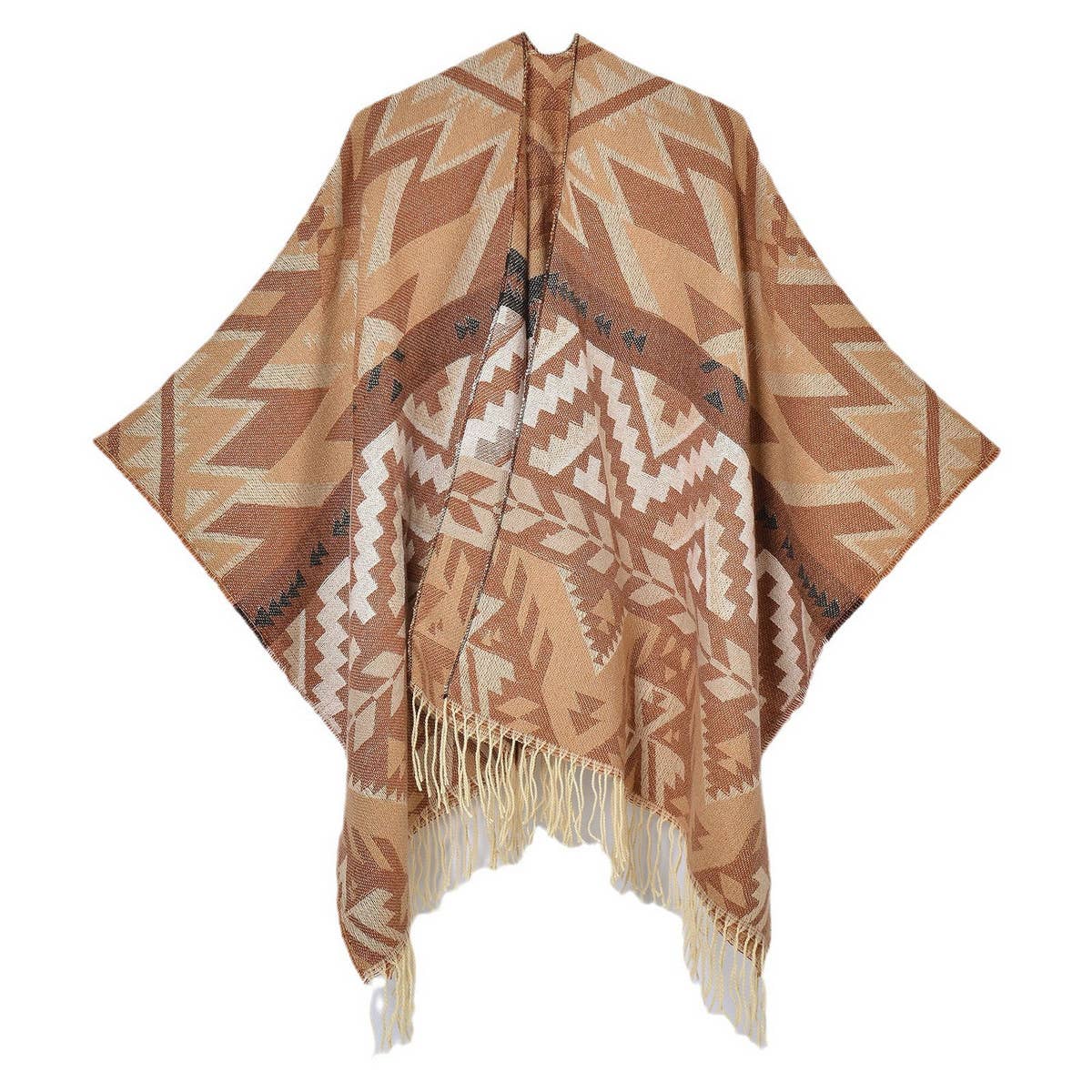 GEOMETRIC WAVE TASSEL SLIT SHAWL
