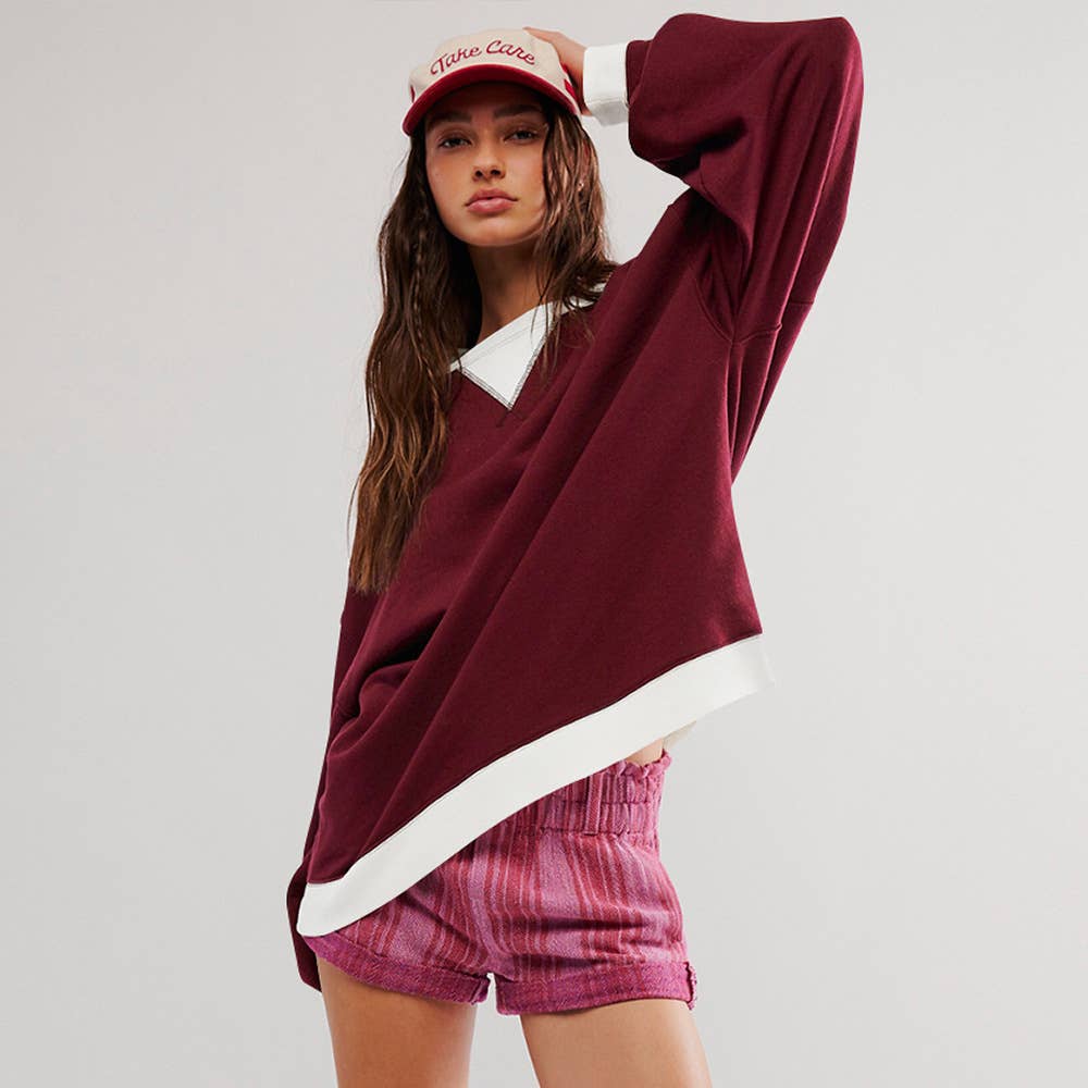 STREET STYLE COLOR COUNTER LONG SLEEVE HOODIE