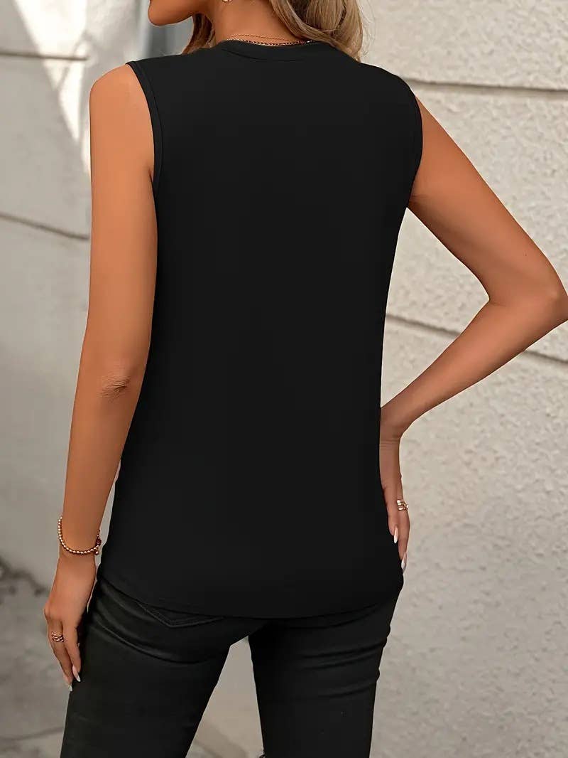 SOLID COLOR CREW NECK SLEEVELESS TANK TOP