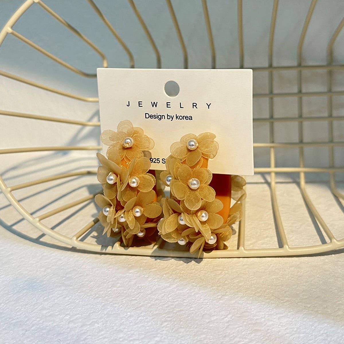 Handmade Pearl Flower C-Shaped Earrings