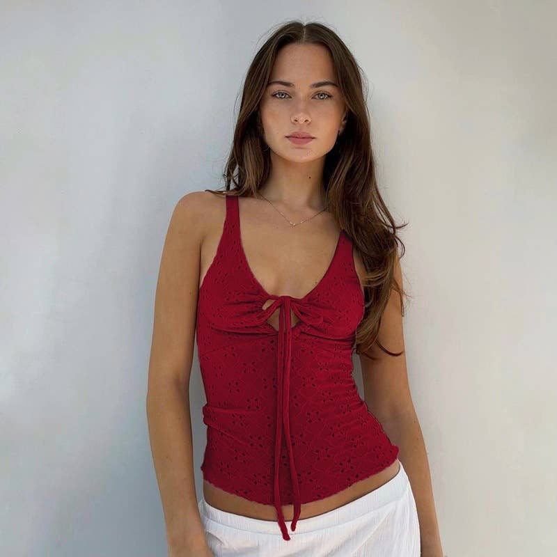 Sexy texture vest V-neck slim-fit hollow halter