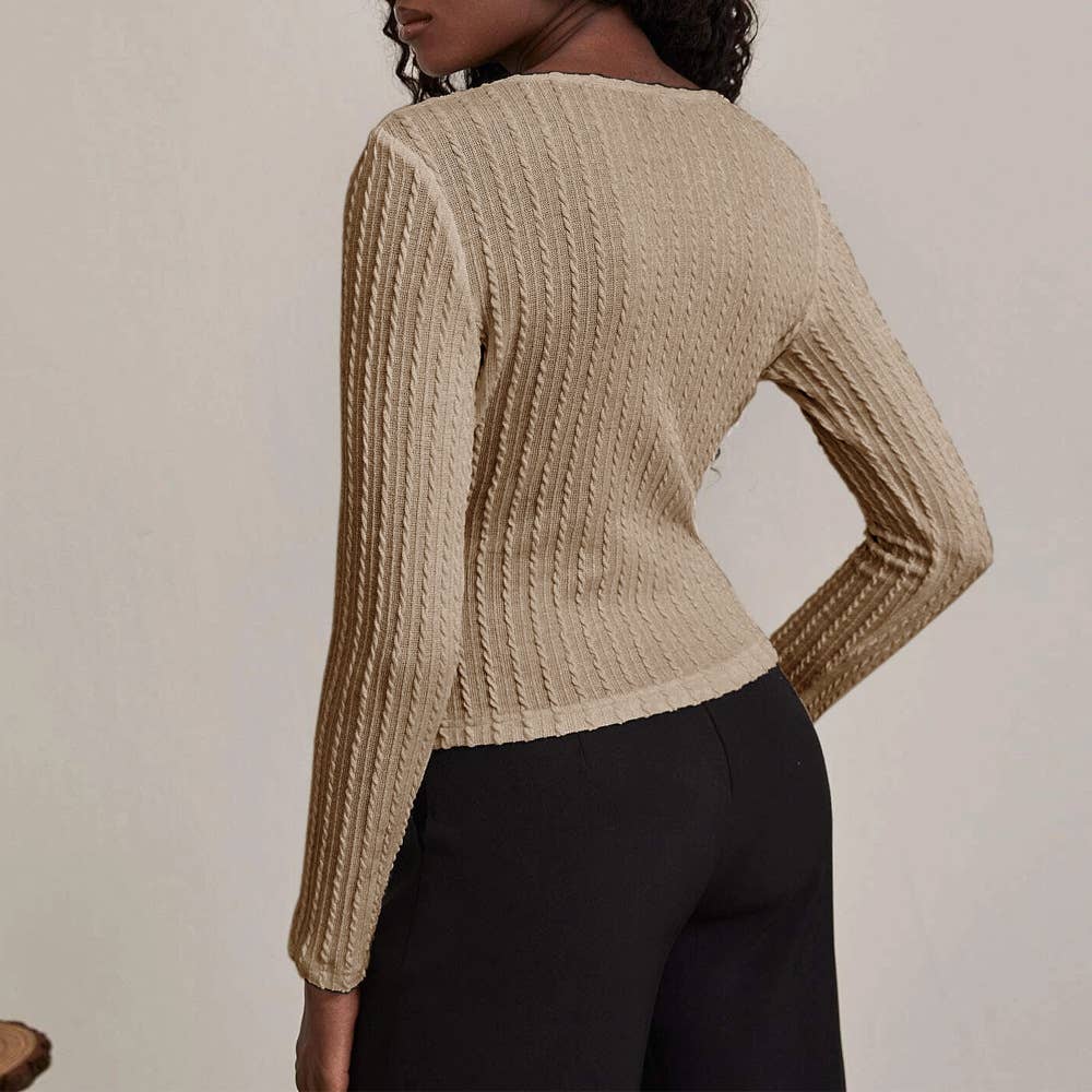 STYLE V-NECK SLIM-FIT LONG SLEEVE TWIST KNIT