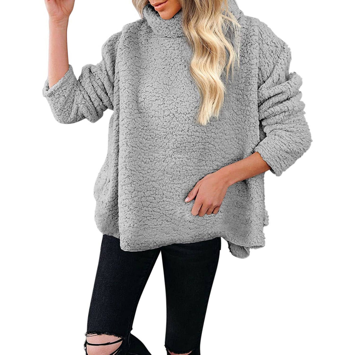WOOLEN SOLID COLOR PULLOVER SHORT HOODIE WOMAN