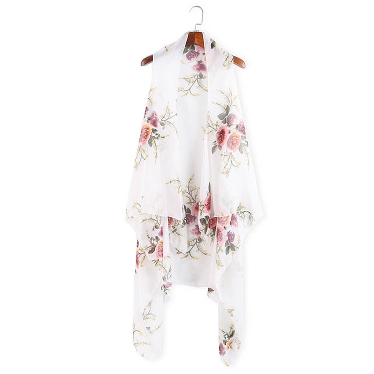 FLORAL PRINT FRONT OPEN KIMONO FOR SLEEVELESS
