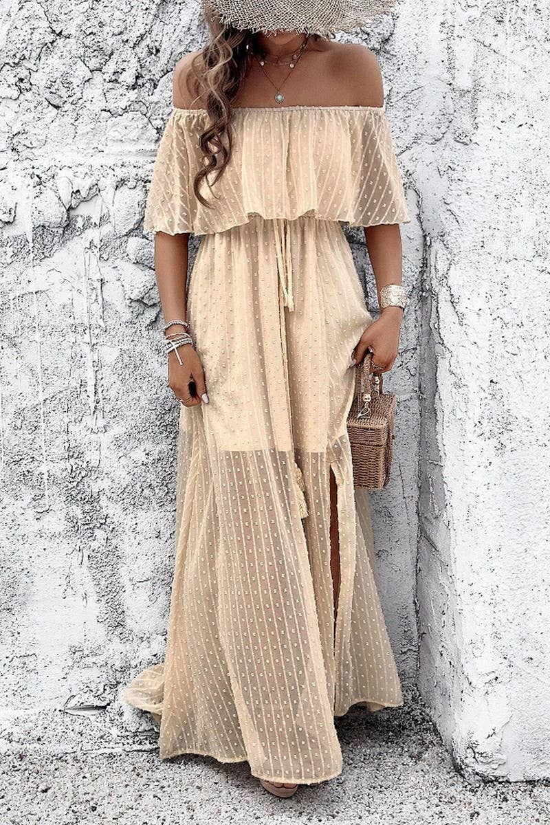 CWDMD5706_SEXY ONE-SHOULDER SOLID COLOR SHORT-SLEEVED DRESS