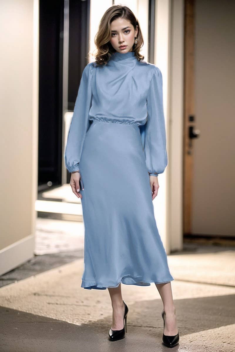 CWDMD3470_SATIN LANTERN SLEEVE EVENING DRESS