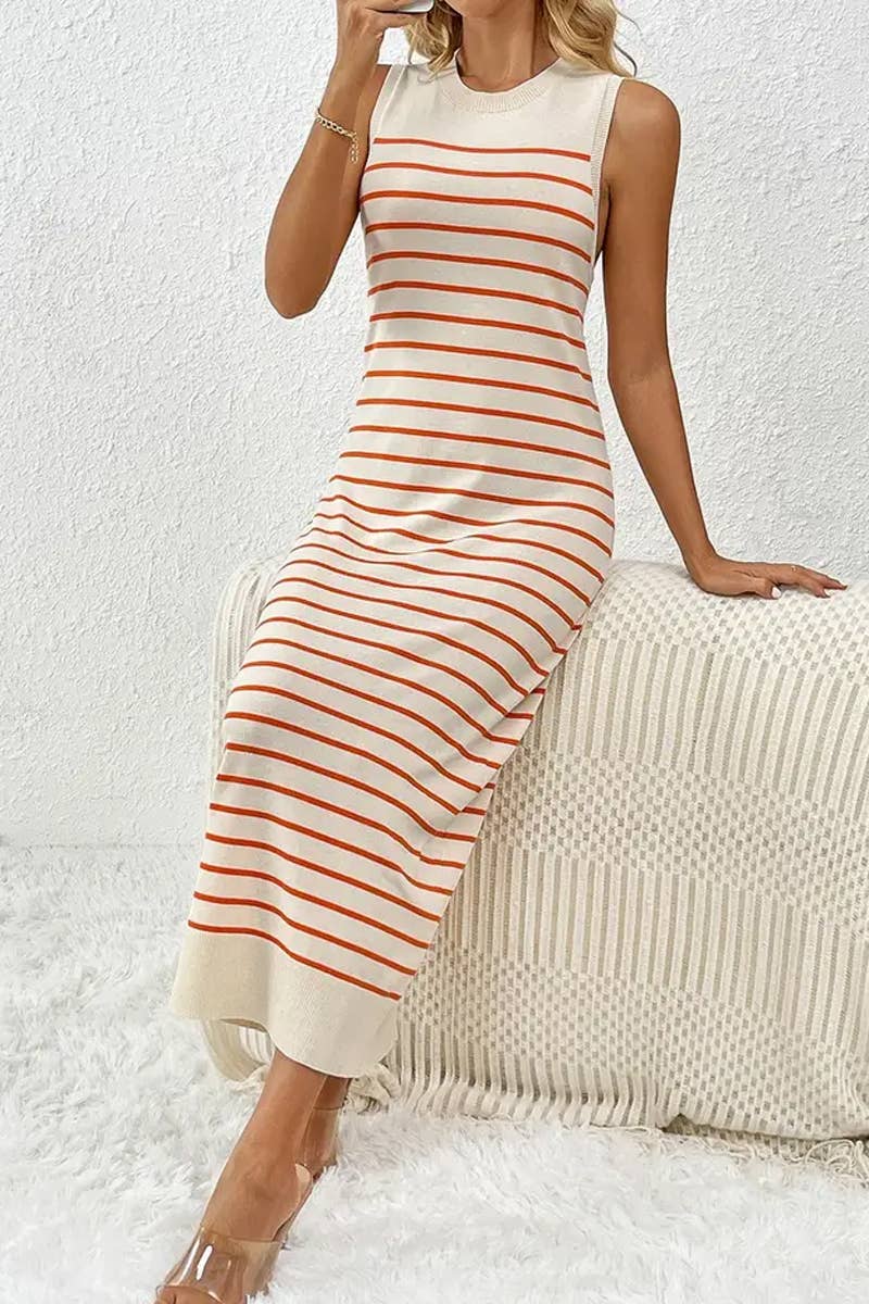 CWDMD4848_SPRING AND SUMMER SLIM STRIPED FASHION DRESS