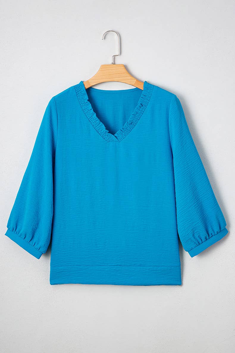 V-neck long-sleeved solid-color chiffon top
