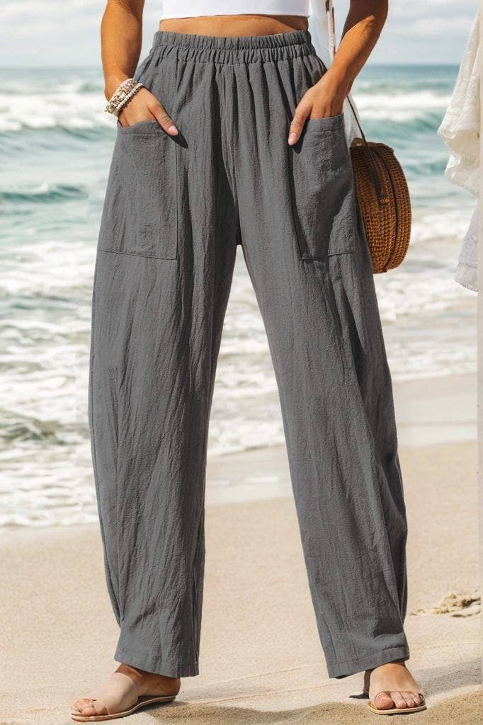 COTTON AND LINEN HOLIDAY STRETCH WAIST OVERALLS