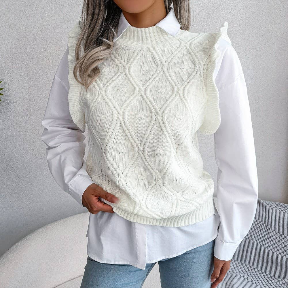 SLEEVELESS SOLID SWEATER WITH LOOSE TEMPERAMENT