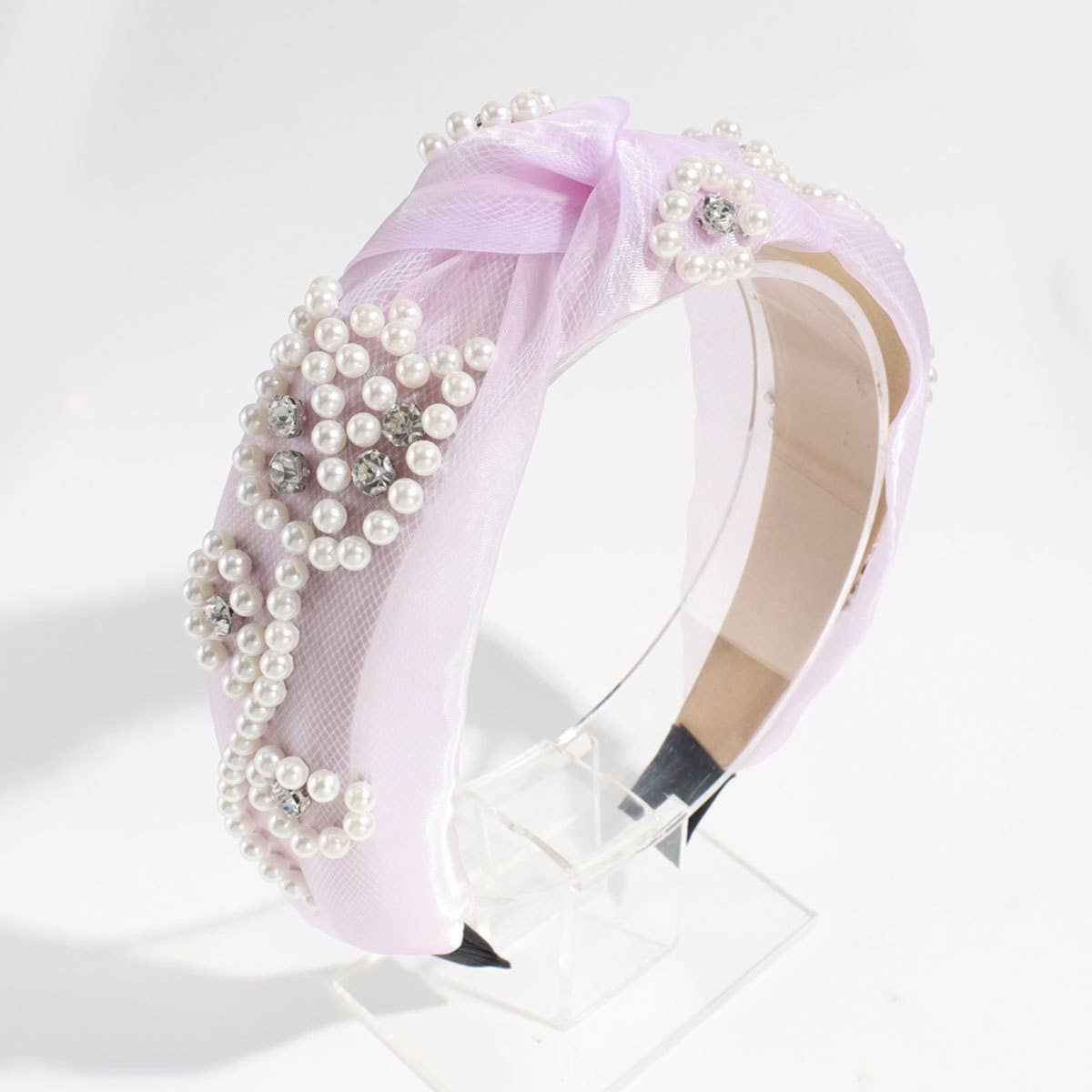 WIDE KNOTTED HEADBAND MESH PEARL HEADBAND