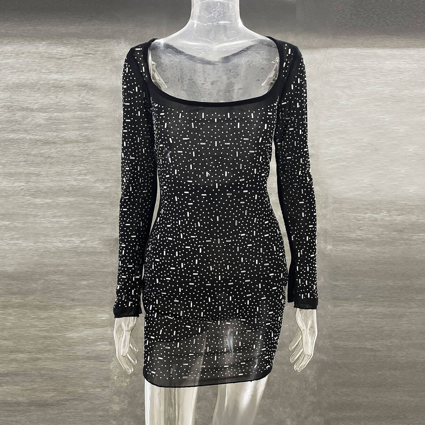 Sequin hot drill semi-see-through dress