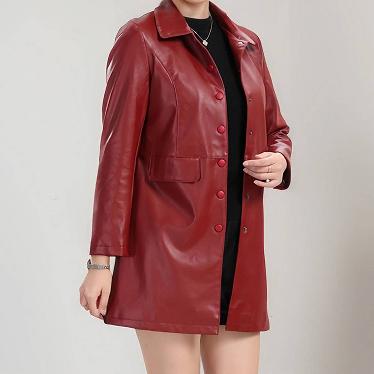 Slim Fit Mid-Length PU Jacket ??Leather Coat_CWMM9022