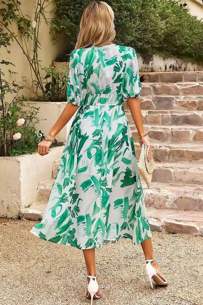 CWDMD5833_FLORAL V-NECK CINCHED WAIST MAXI DRESS