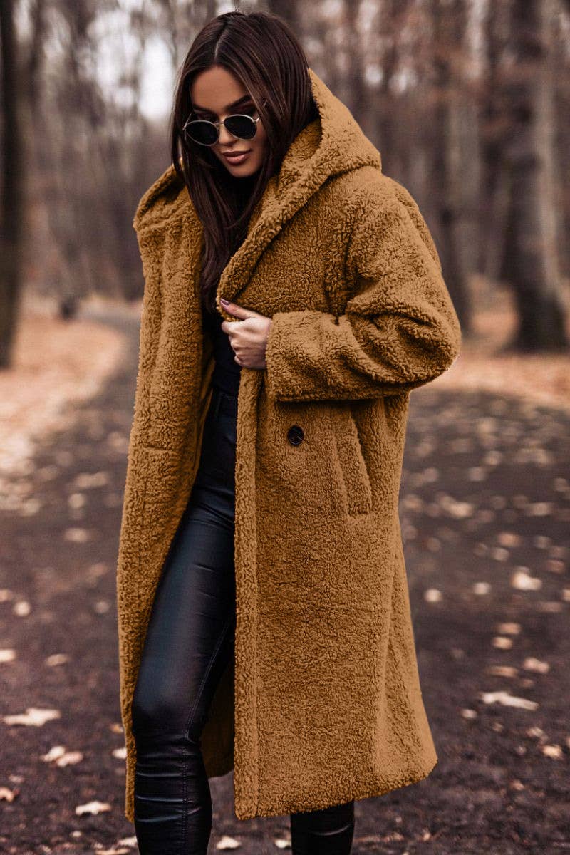 FASHION LONG CLEAN COLOR LONG SLEEVE WOOLEN COAT