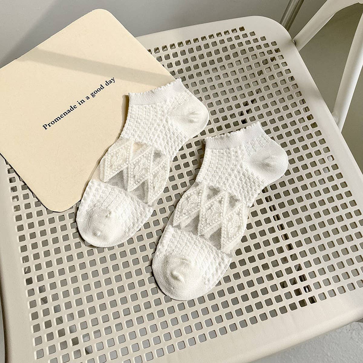 WHITE BOAT SOCKS HOLLOW MESH INVISIBLE SOCKS