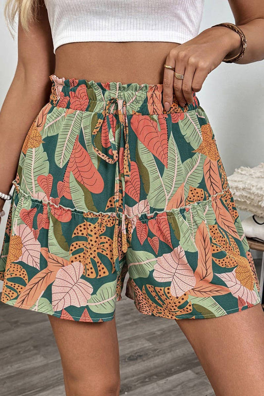 CWBSP0556_TROPICAL PRINT ELASTIC WAIST WIDE LEG SHORTS