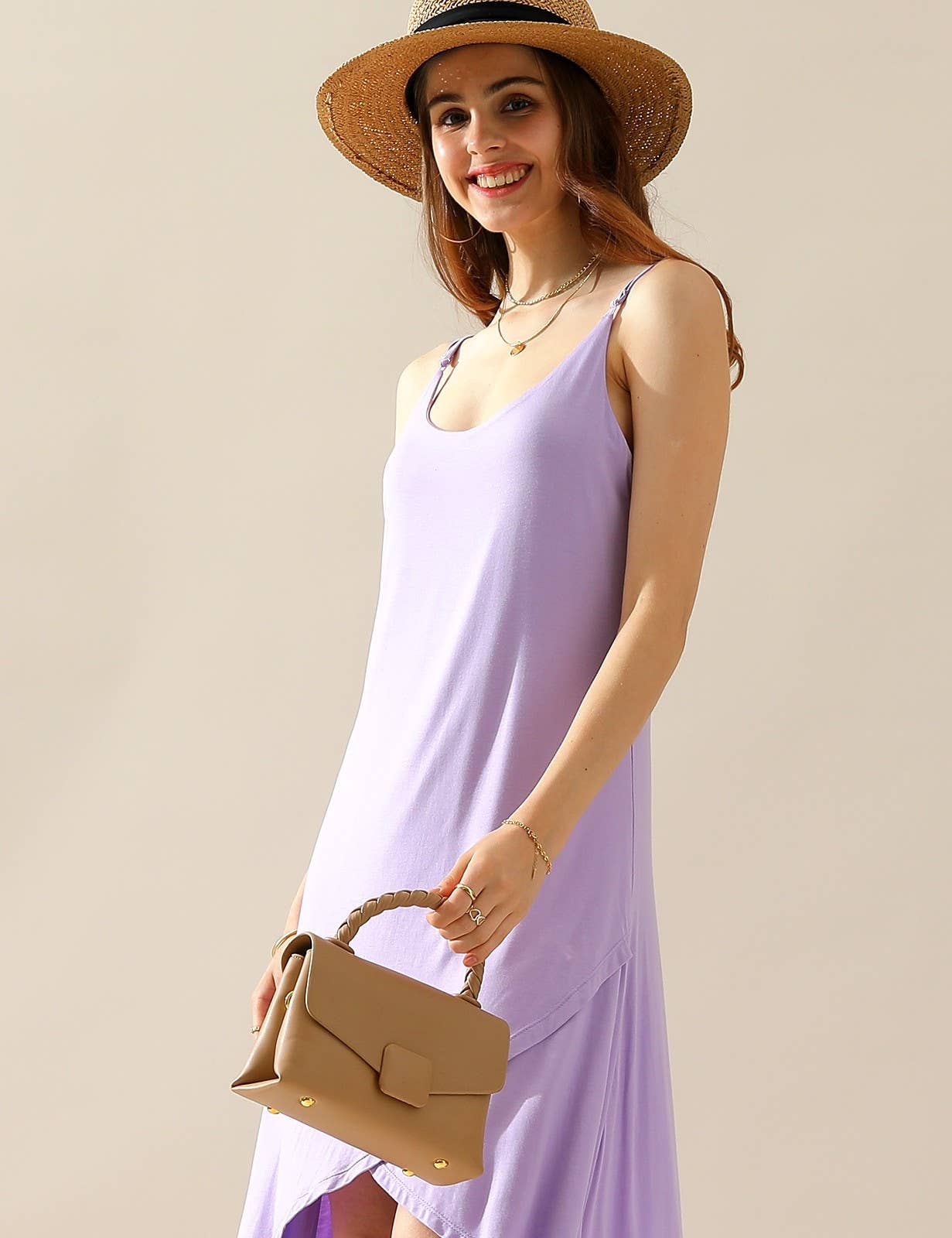 CWDMD822_2 LAYER UNBALANCE HIGH-LOW SKIRT MAXI DRESS