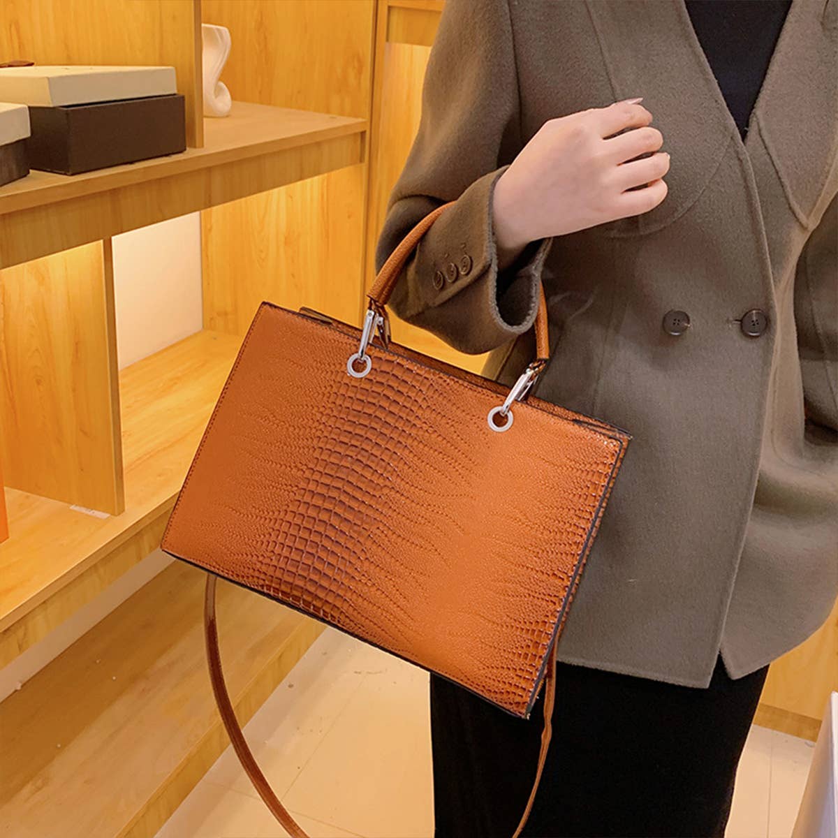 FASHION RETRO TEXTURE CROCODILE PATTERN HANDBAG_CWAB3330