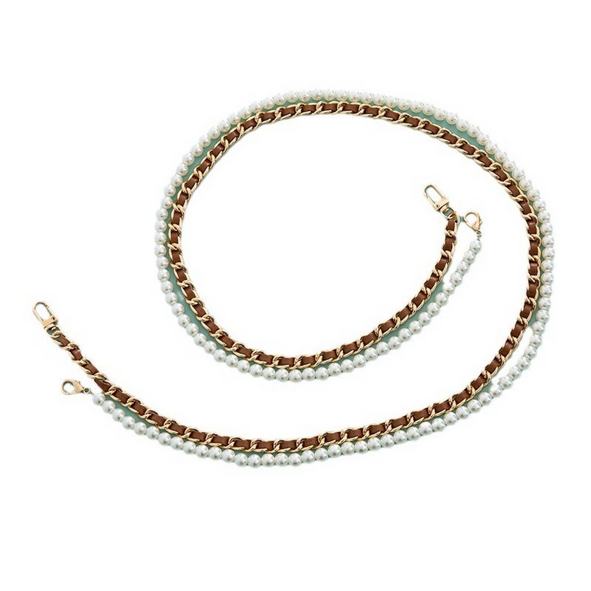 Mixed-Color Chain Beaded Pearl Bag Strap