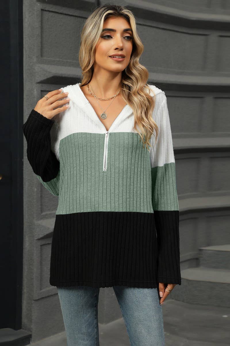 CWOHOL1098_LOOSE FIT CONTRAST ZIP HOODIE