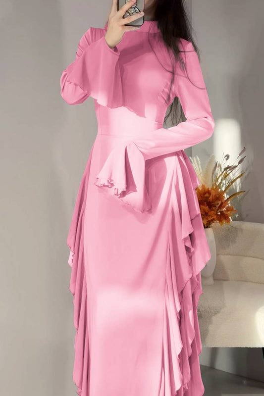 CWDMD6445_CASUAL HIGH WAIST TRUMPET SLEEVE DRESS