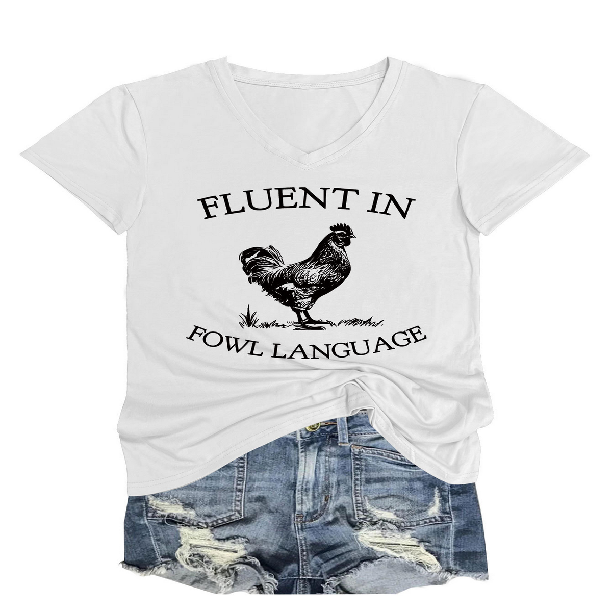 Women??¢s Casual Tee with Chicken Joke Print_CWTTS1479