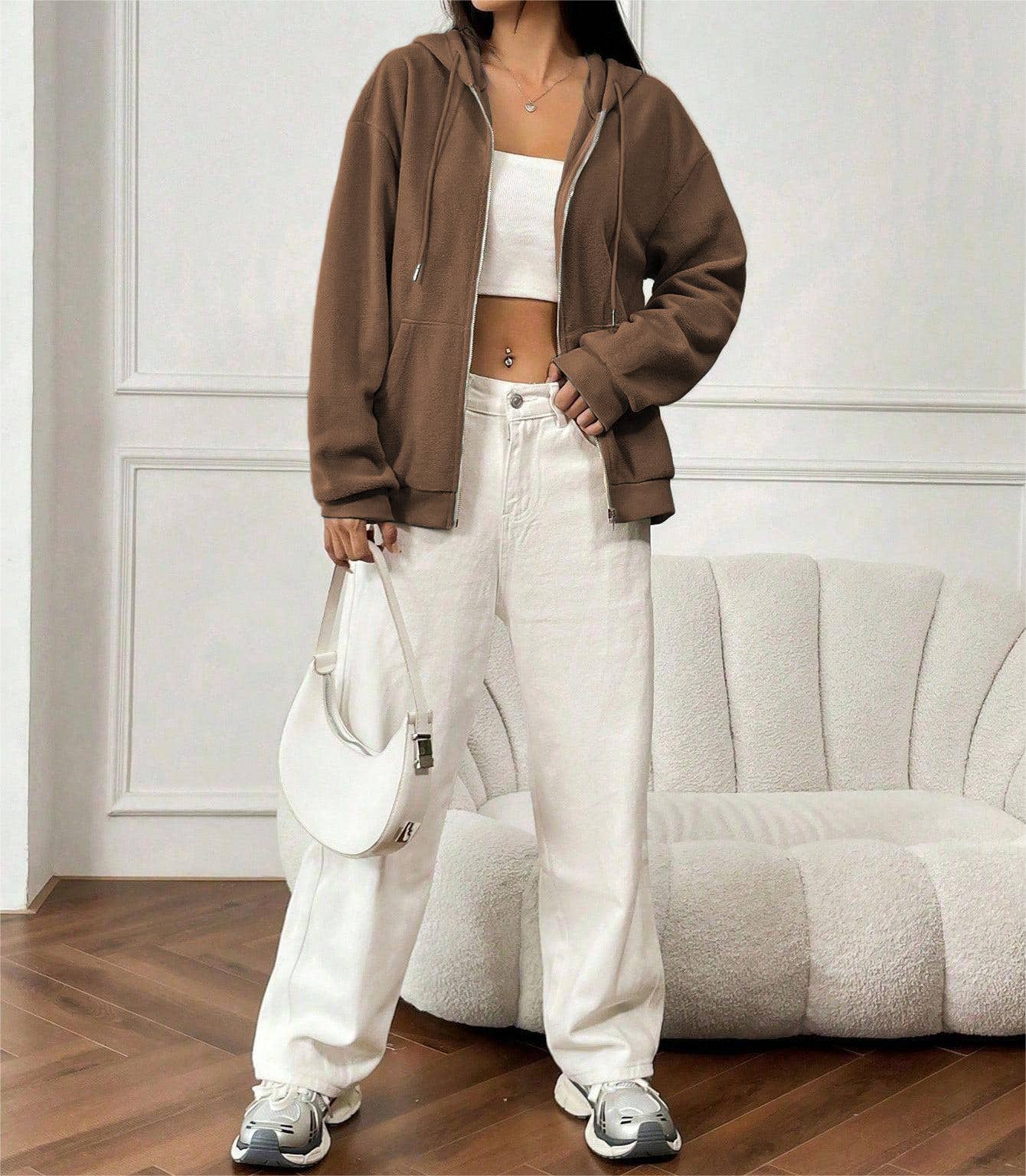 STREET HOODED COAT WITH LOOSE ZIPPER