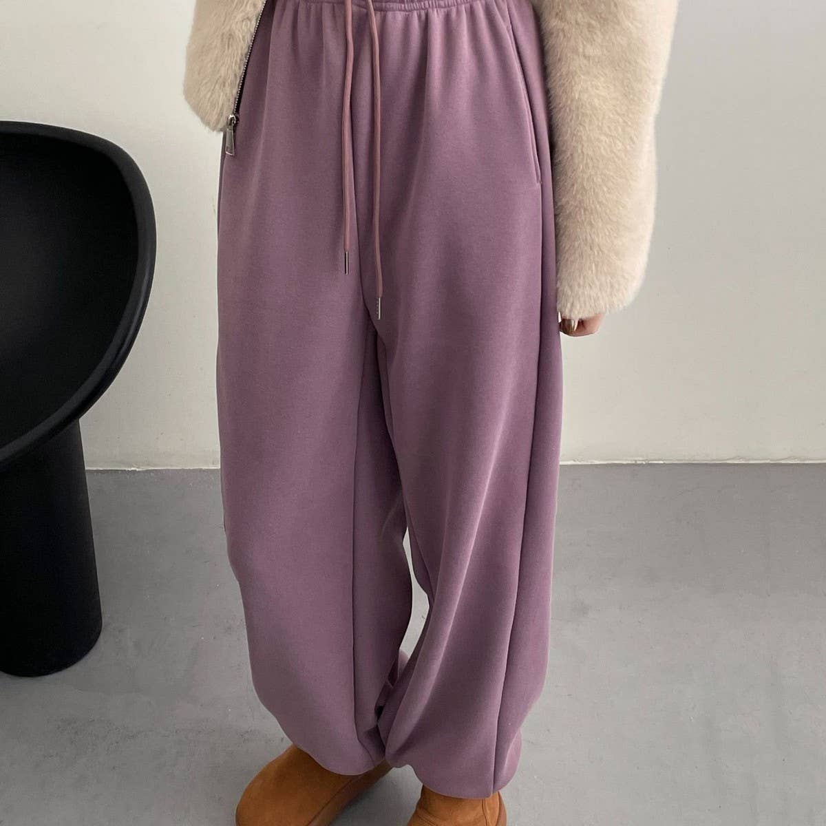 Fleece and thick warm corset wide leg sweatpants
