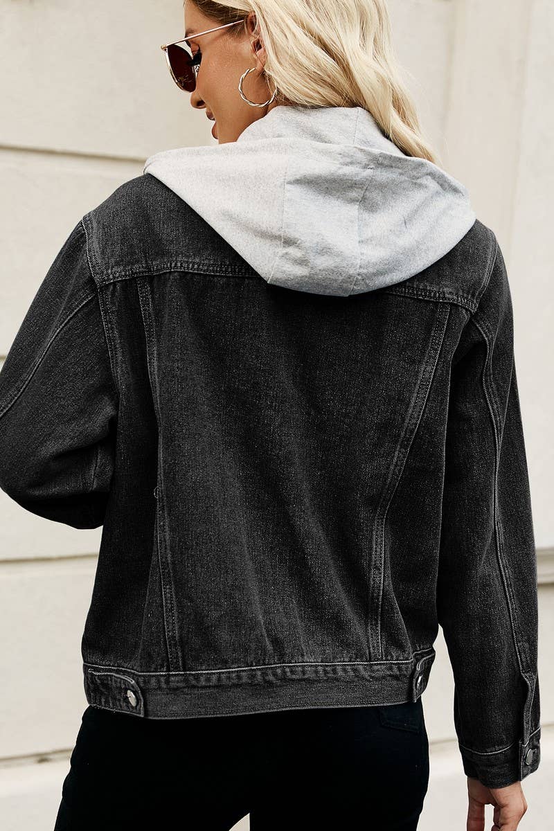 WASHED SHORT DENIM HOODED JACKET_CWJJ0102