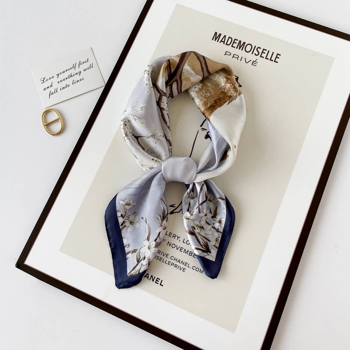 Letter Print Satin Square Scarf for Women