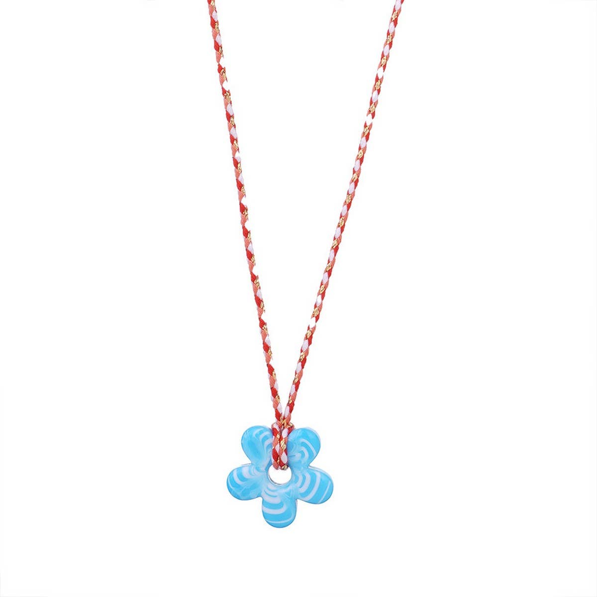 Colorful Glass Flower Pendant Rope Necklace