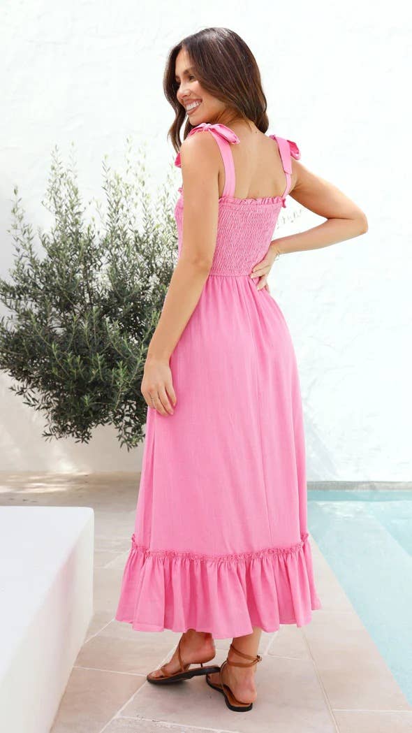 Simple solid-color long halter dress