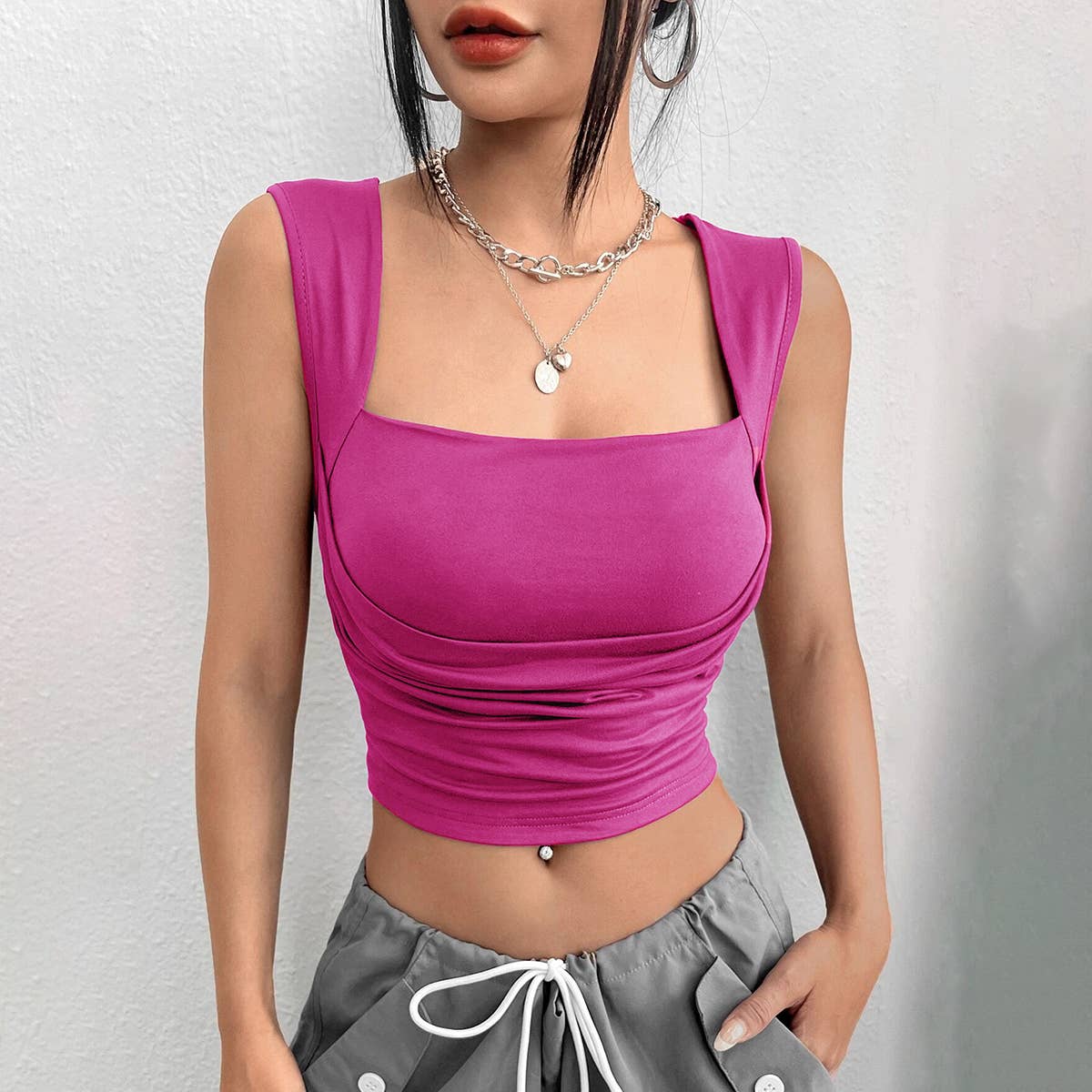 Solid color top top with strapless top