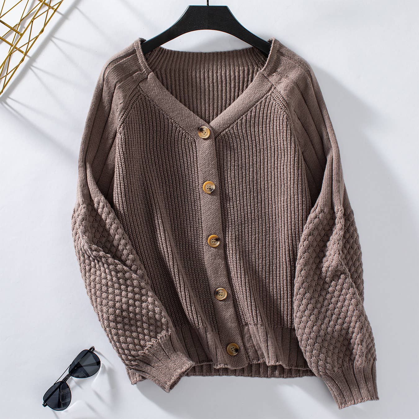SOLID COLOR BUTTON KNIT LOOSE CARDIGAN COAT