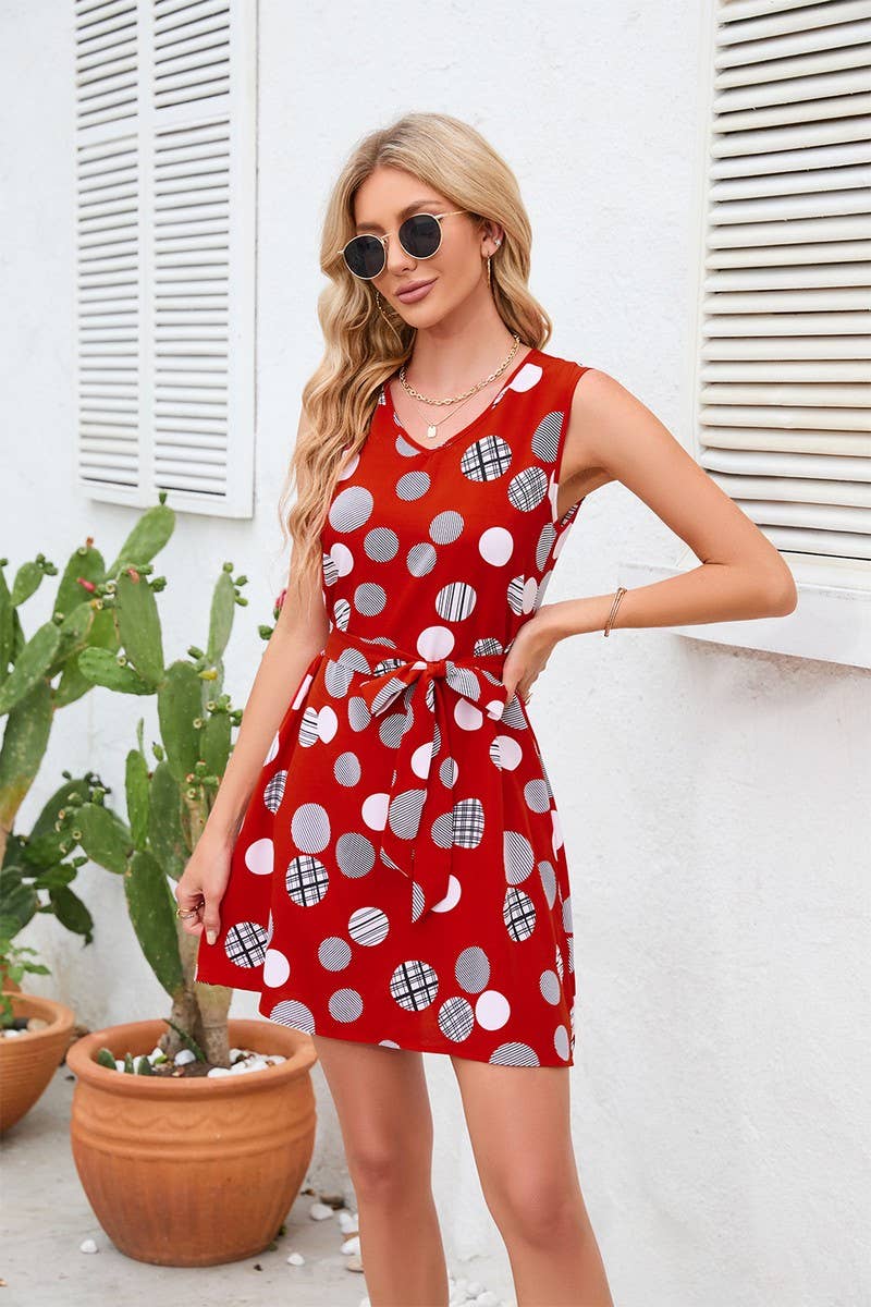 CWDSD4005_PRINT POLKA DOT WAIST SHORT DRESS
