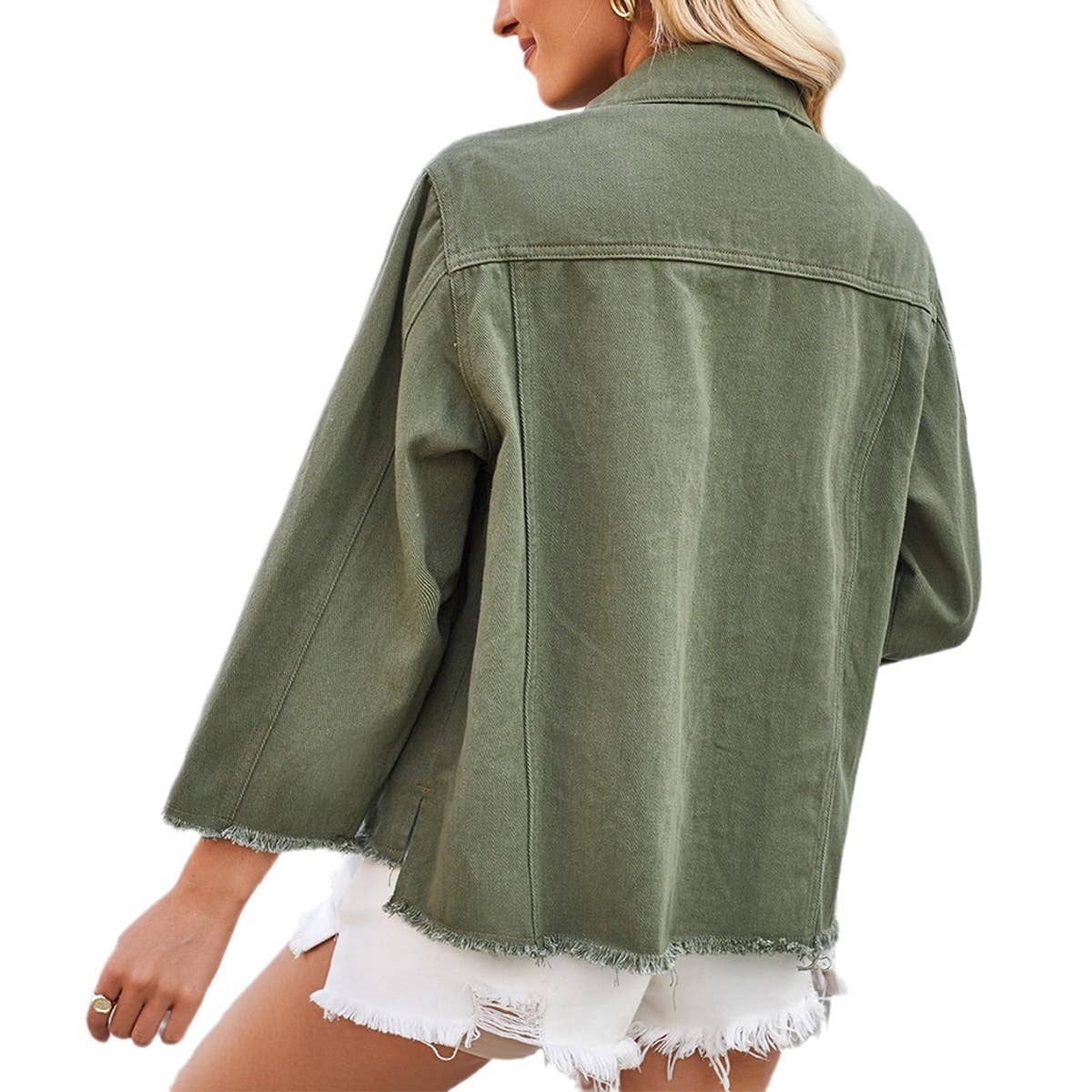 Loose Fit Washed Jean Jacket ? Army Green Style