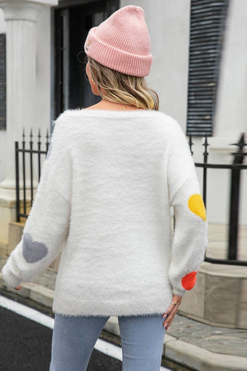 WOMEN ROUND NECK LOVE PATTERNED SOFT SWEATER_CWOSWL1446