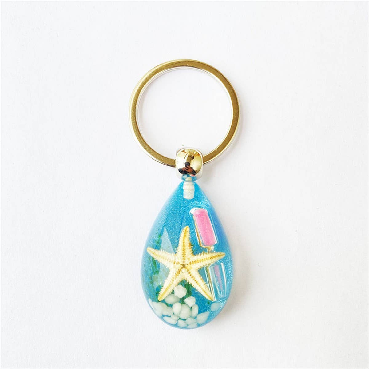 CREATIVE STARFISH HOURGLASS KEYCHAIN PENDANT
