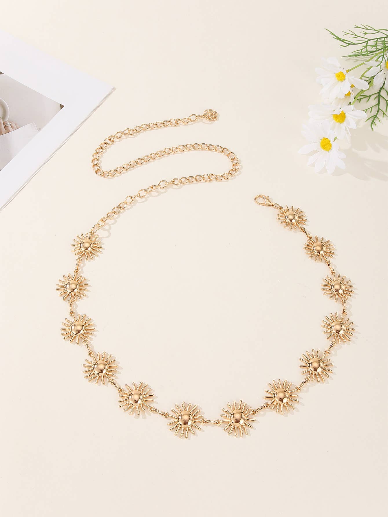 Golden sunflower metal adjustable waist chain