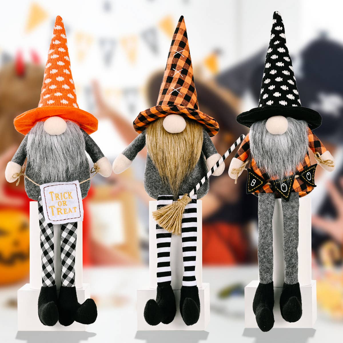 HALLOWEEN HANGING LEG DOLL ORANGE HAT ORNAMENTS