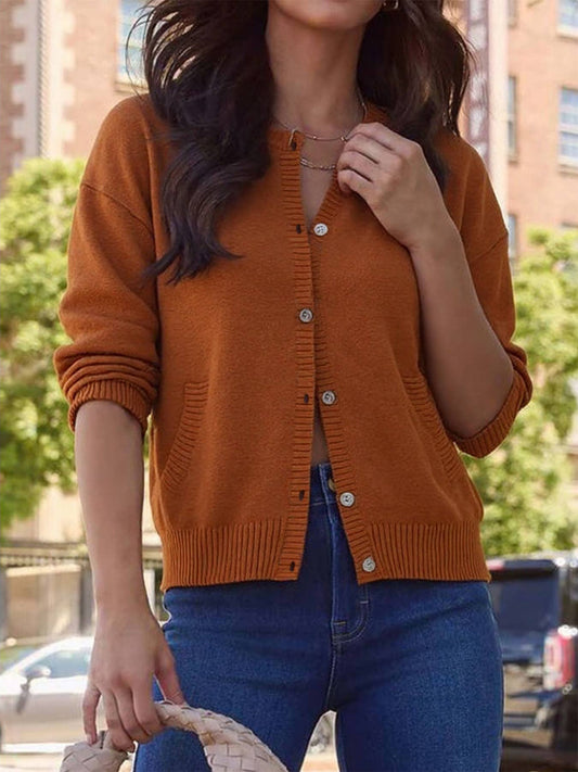 Solid-color long sleeve single-breasted cardigan